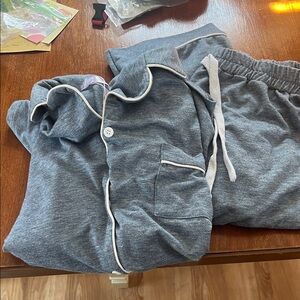 Cozy denim blue Pajama Set with White Trim